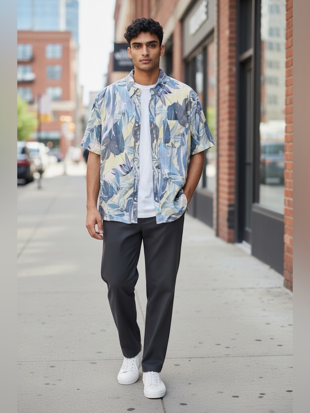 NWT Men’s Small Magaschoni Linen Blend Tropical Print Short Sleeve Shirt